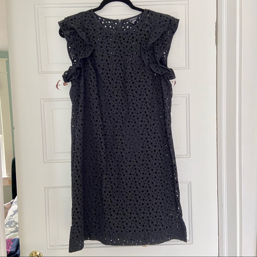 Club Monaco Eyelet Ruffle Nadeer Shift Dress Black
